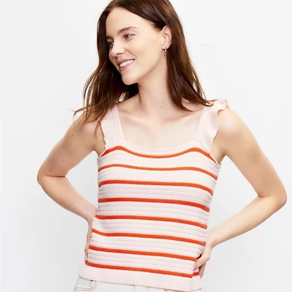 LOFT Striped Pink and Orange Tank Top